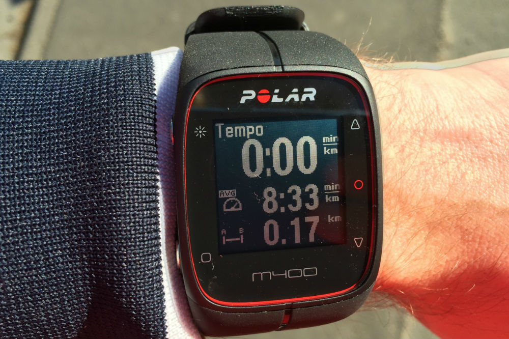 Polar M400 Watchface current pace, average pace, distance