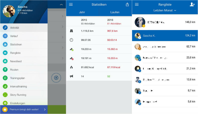 Runtastic Pro App Screenshots Rangliste, Statistiken