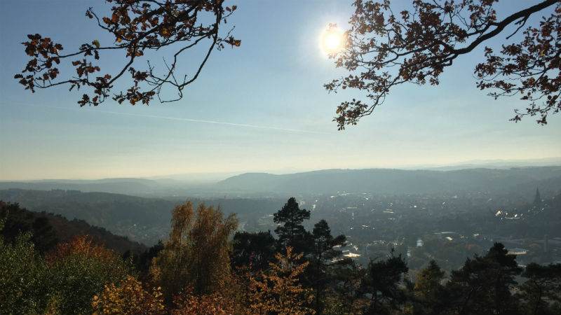 Ausblick vom Spiegelslustturm Marburg, Jogging Sucks