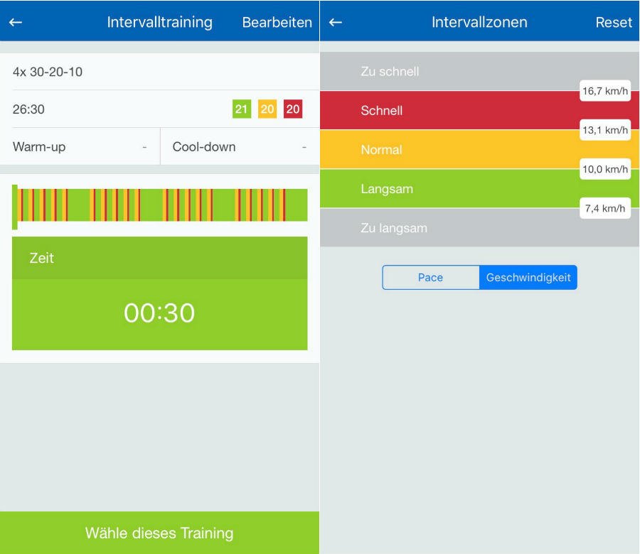 Runtastic Pro App Screenshots, Intervalltraining, 30-20-10-Methode