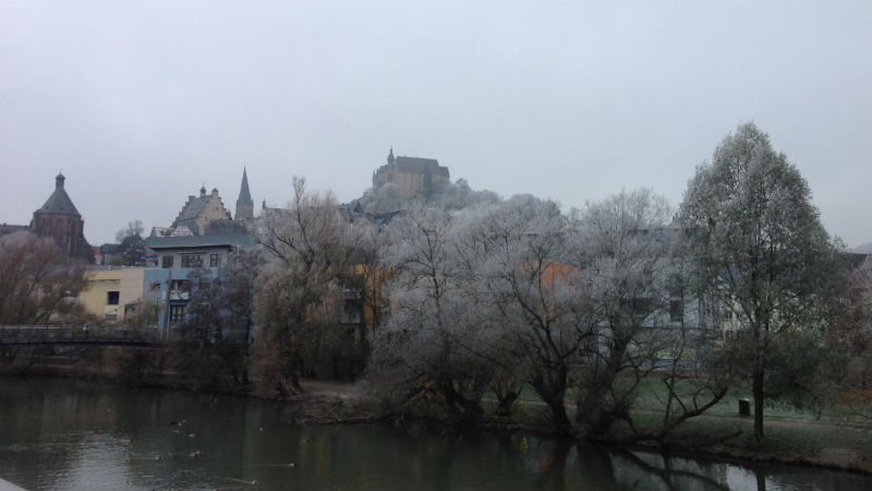 Mensabrücke, Blick aufs Schloss, Marburg